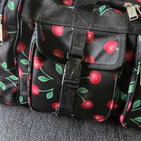 Cherry Burst Print Duffel Bag - Black and Red - Picture 8 of 12